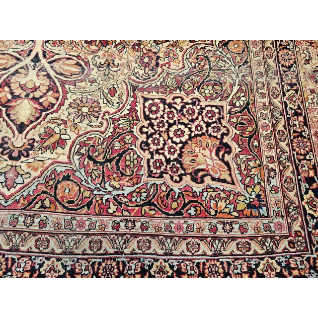 19th Century Oversized Persian Kerman Lavar Rug, Hand-Knotted Wool, Floral Pattern, Ivory & Burgundy, 11’ X 16’ For Sale - Image 11 of 14