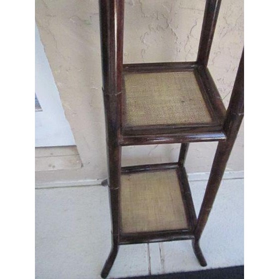 1980s Vintage Burnt Bamboo 3-Tier Plant Stand For Sale - Image 5 of 9