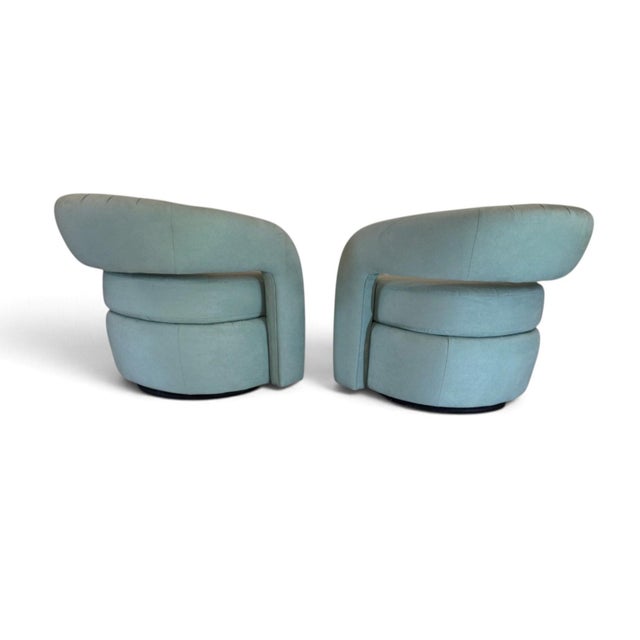 Tiffany Blue Signed Weiman Targa Swivel Chairs, a Pair For Sale - Image 8 of 17