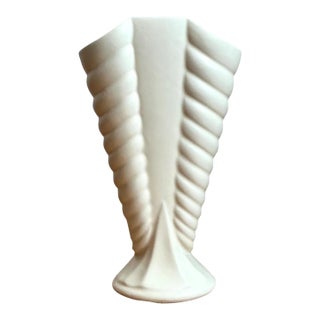 Vintage Matte Glaze Ribbed Ceramic Vase For Sale