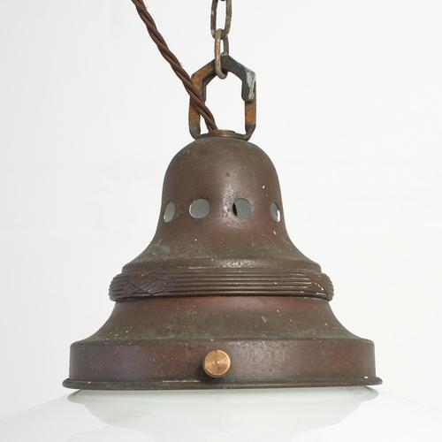 Antique Church Opaline Glass Pendant Light by Maxlume, 1940s For Sale - Image 4 of 8