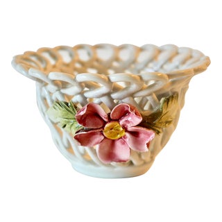 Vintage Small Italian Capodimonte Porcelain Basket For Sale