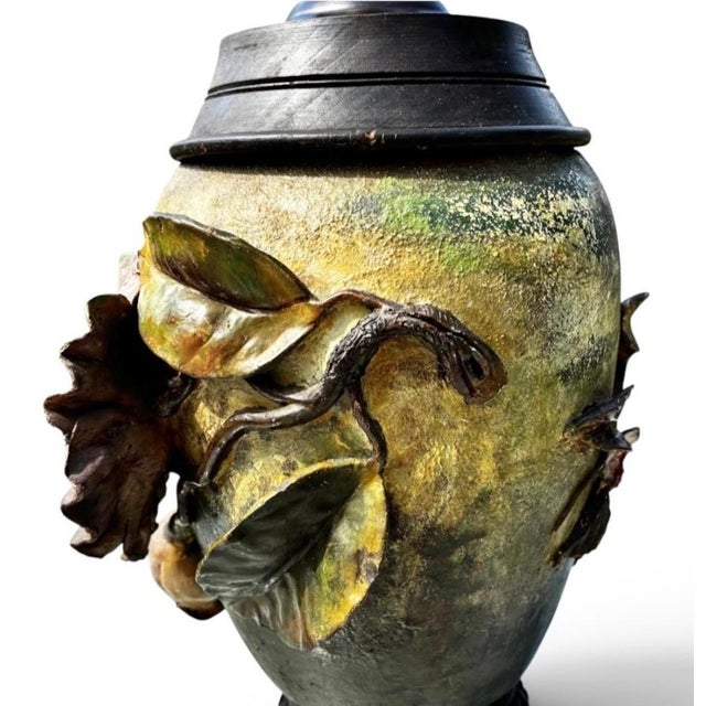 1880s French Barbotine Majolica Vase in the Form of a Lamp For Sale - Image 10 of 12