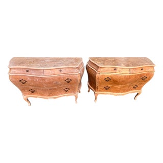 Mid 20th Century Pair Bombe Burl Wood Commodes Italy For Sale