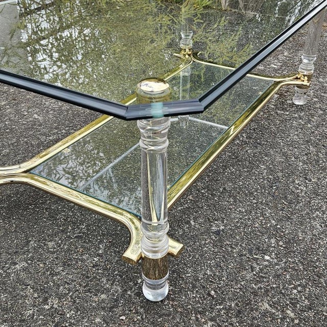 Gold Italian Two-Tier Coffee Table in Glass, 1980s For Sale - Image 8 of 16