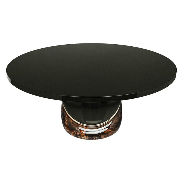 Art Deco "Sparrow" Round Table With Stainless Steel, Bronze Details, Handmade For Sale - Image 3 of 7