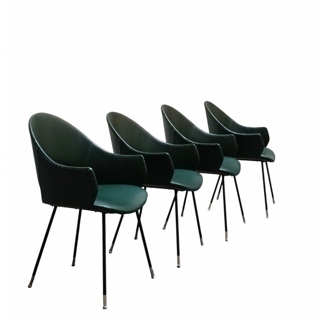 Vintage Chairs with Round Backrest in Green Skay, 1970s, Set of 4 For Sale - Image 4 of 12