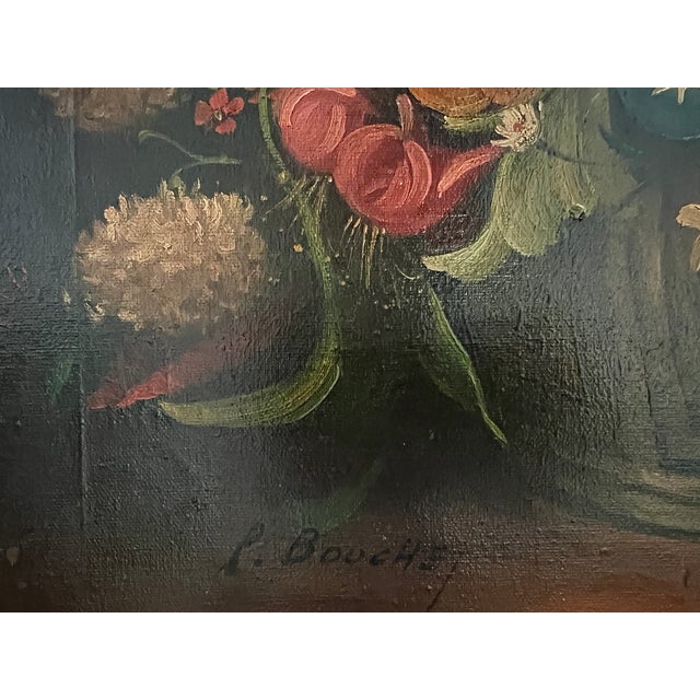 Mid 20th Century Continental Still LifSStill Life Oil Painting of a Bouquet of Flowers on Canvas by P Bouchet, Framed, 20th. Century For Sale - Image 5 of 8
