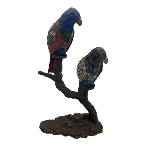 Vintage Bronze and Stained Glass Lamps Parrots