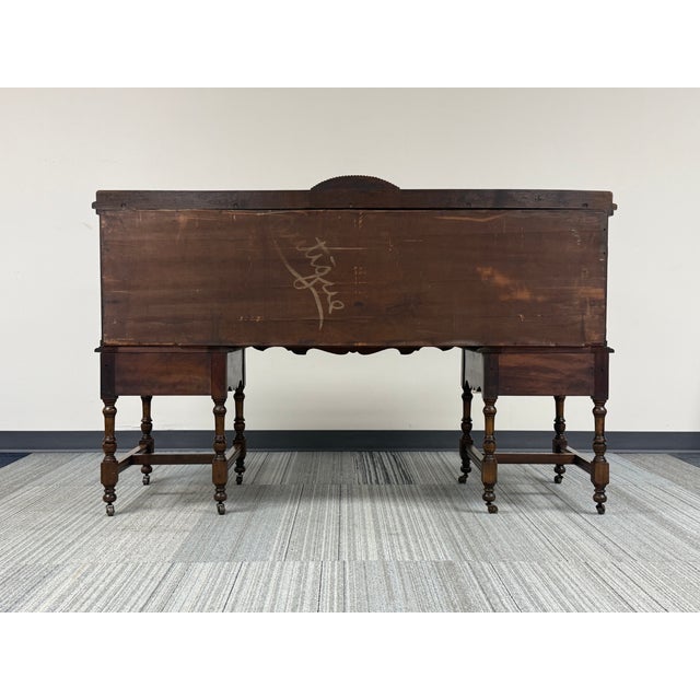Wood Large Jacobean Style Antique Sideboard / Credenza ~ Great as Tv Stand For Sale - Image 7 of 13