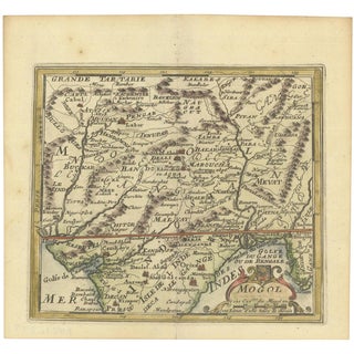 Hand-Colored Engraved Map of the Mogul Empire, 1692 For Sale