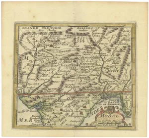 Hand-Colored Engraved Map of the Mogul Empire, 1692