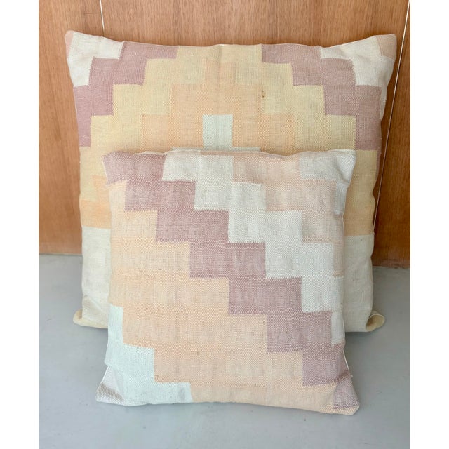 Late 20th Century Two Hand Made Pastel Swedish Folk Art Pillows For Sale - Image 5 of 9