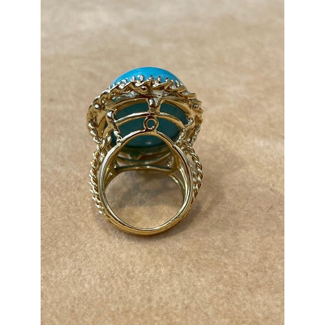Modern 75 Ct Natural Oval Sleeping Beauty Turquoise Ring, 18 Kt Yellow Gold For Sale - Image 3 of 8