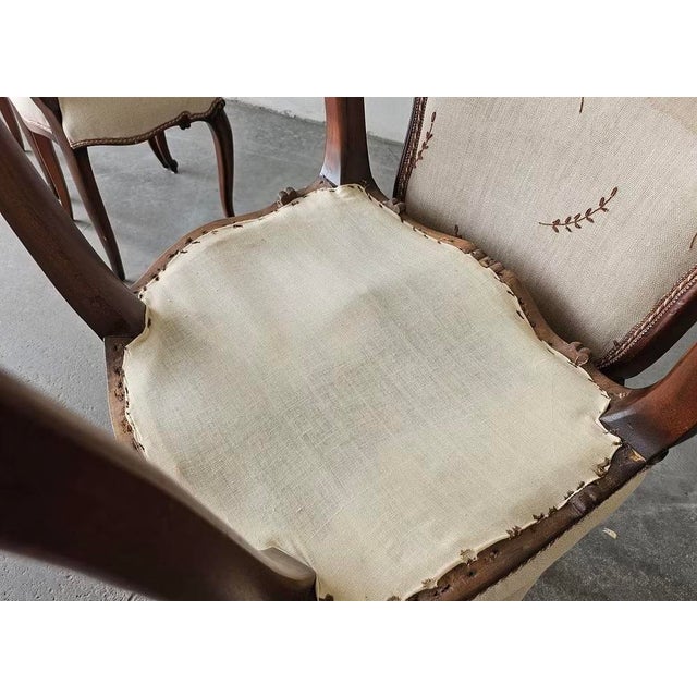 Set of Six Antique Walnut Dining Chairs in Louis XV Style With Hand-Carved Frames For Sale - Image 10 of 15