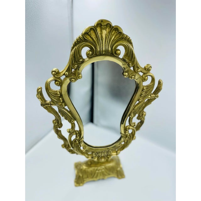 Late 20th Century Heavy Brass Classical-Style Vanity Mirror For Sale In Los Angeles - Image 6 of 12