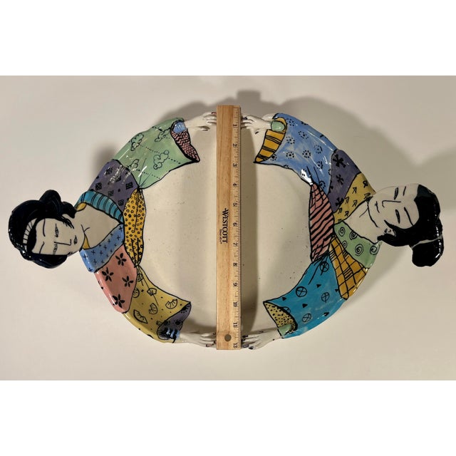 Set of 3 Vintage 1979-80 Flyn Studio Art Pottery Japan Inspired Plates, Signed For Sale - Image 12 of 18