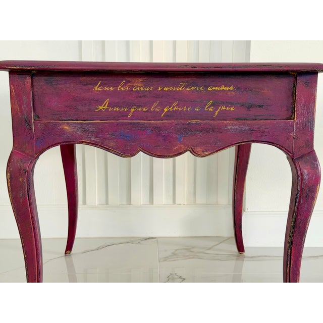 Late 20th Century Late 20th Century French Hand-Painted Accent Table in Bordeaux Wine “Lie De Vin” Finish For Sale - Image 5 of 11