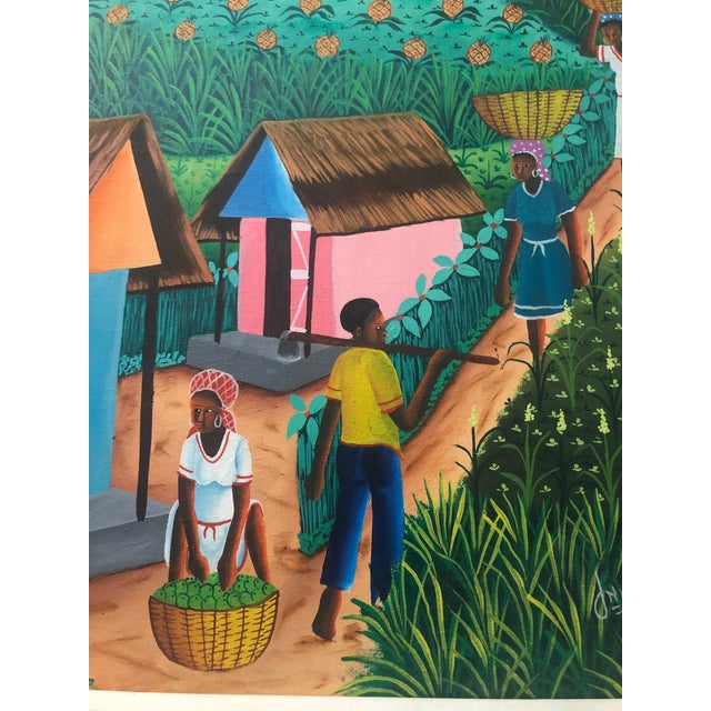 Wood Original 1980s Haiti Folk Art Oil Painting For Sale - Image 7 of 13