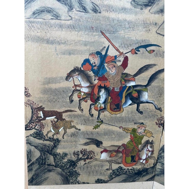 Korean Joseon Period Four-Panel Folding Screen With Tiger Hunt and Calligraphy, For Sale - Image 11 of 18