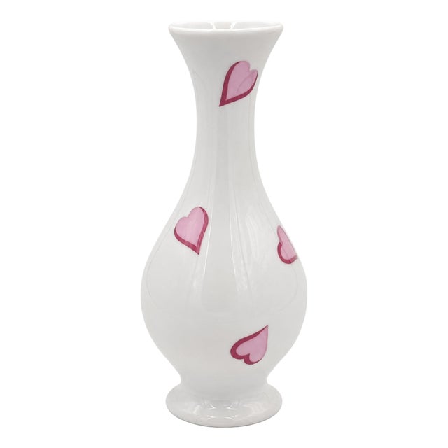 Mid 20th Century D. Porthault Paris Les Coeurs Pink Hearts Bud Vase Porcelain Limoges For Sale