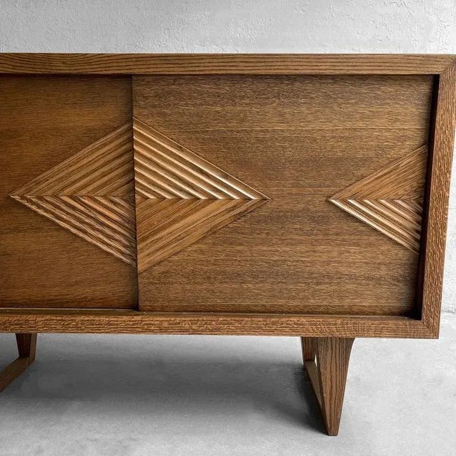 1950s Mid Century Chevron Front Oak Sideboard For Sale In New York - Image 6 of 12