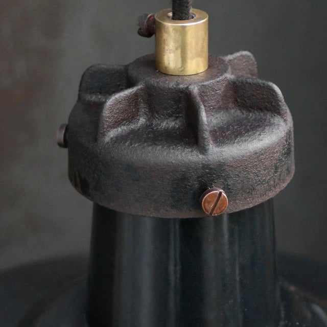 Industrial Vintage Factory Pendant Lamp in Black Enamel by Gal For Sale - Image 3 of 6