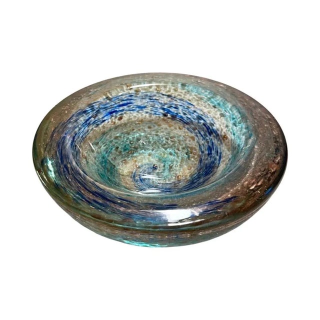 Wonderful very thick heavy round swirl design handblown glass bowl/ catchall. This beautiful bowl is filled with 24k gold...