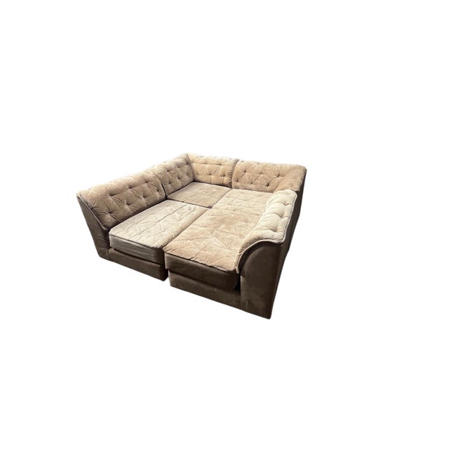 Vintage 70s Gold Suede Style Modular Couch For Sale - Image 4 of 6