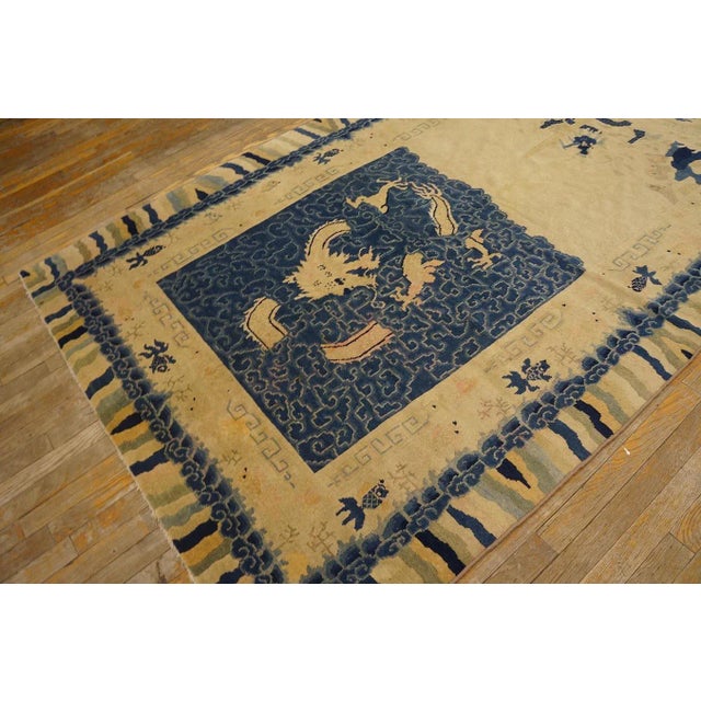 Nice Beige Background Color With Small Detail Dragon Geometric Pattern Antique Chinese Peking Rug For Sale In New York - Image 6 of 11