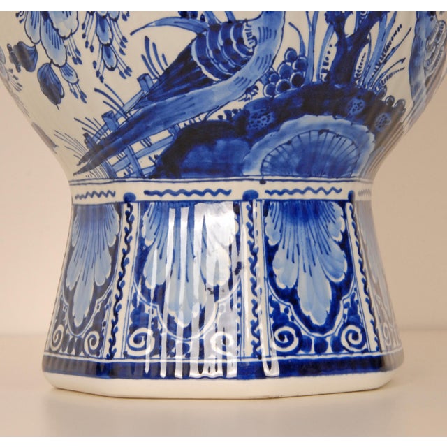 Royal Blue Royal Delft Blue and White Baluster Vase Chinoiserie Flowers Birds Octagonal Base For Sale - Image 8 of 13