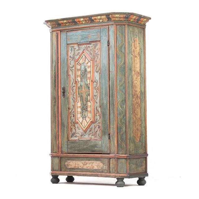 Folk Art Rustic Farmhouse Painted Bridal Cabinet, 1798 For Sale - Image 4 of 14