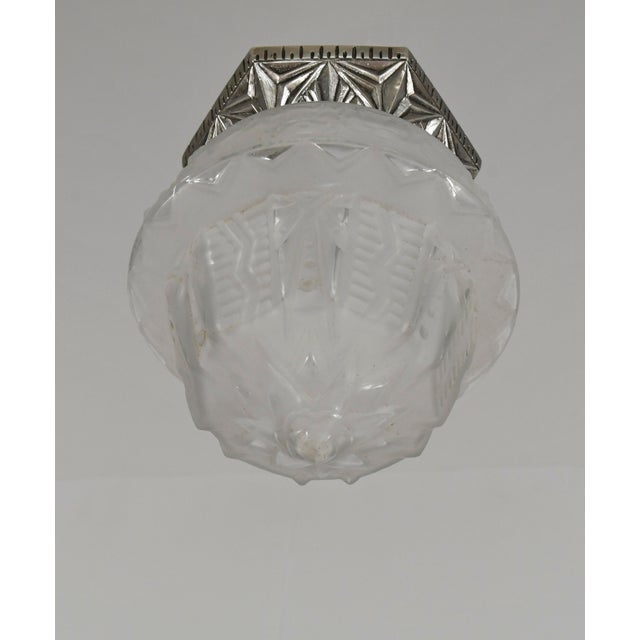 1920s Pair of Muller Freres French Art Deco Flush Mounts - 1930s Frosted Glass & Nickeled Bronze For Sale - Image 5 of 7