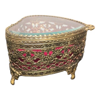Vintage Heart Shaped Ormolu Jewelery Box For Sale