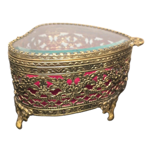 Vintage Heart Shaped Ormolu Jewelery Box