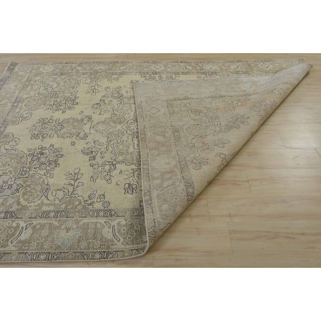 Tabriz Rug 6’5” X 9’4” Beige Wool Vintage Distressed Hand-Knotted Carpet For Sale - Image 14 of 15