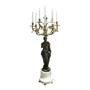 Rare Antique 19th Century French Gilt and Patinated Bronze and Marble Figural Candelabra