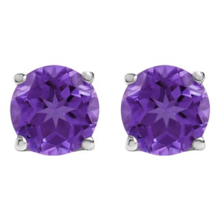 14K White Gold 5X5MM Round Purple Amethyst Solitaire Stud Earrings For Sale