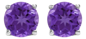 14K White Gold 5X5MM Round Purple Amethyst Solitaire Stud Earrings