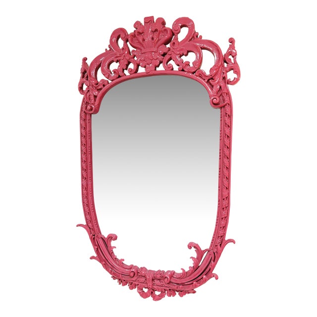 19th Century Large Rococo/ Baroque Design Ornately Carved Wood Wall Mirror With Aged Glass For Sale