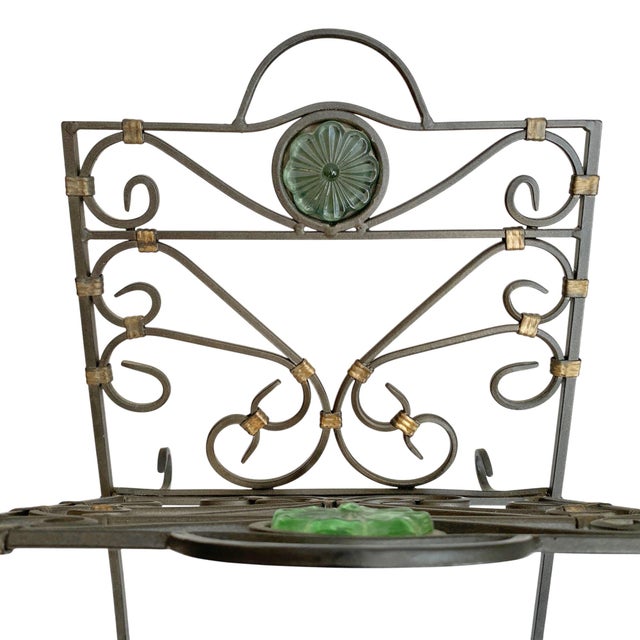 1980s 1980s Metal Folding Magazine or Record Holder - Green Glass Medallion For Sale - Image 5 of 9