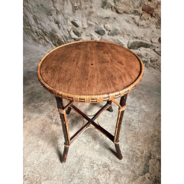 Wood Mid-Century Round Bamboo and Wood Side Table, 1960s For Sale - Image 7 of 11
