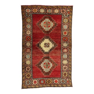 Vintage Red Turkish Oushak Rug - 04'03 X 06'10 For Sale