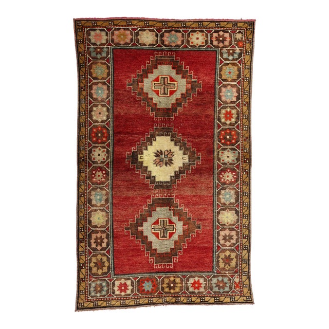 Vintage Red Turkish Oushak Rug - 04'03 X 06'10 For Sale