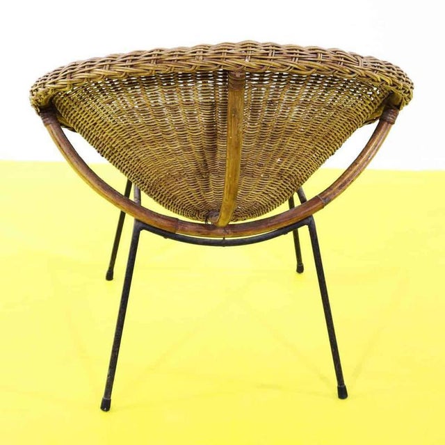 Brown Rounded Wicker and Metal Lounge Chair For Sale - Image 8 of 10