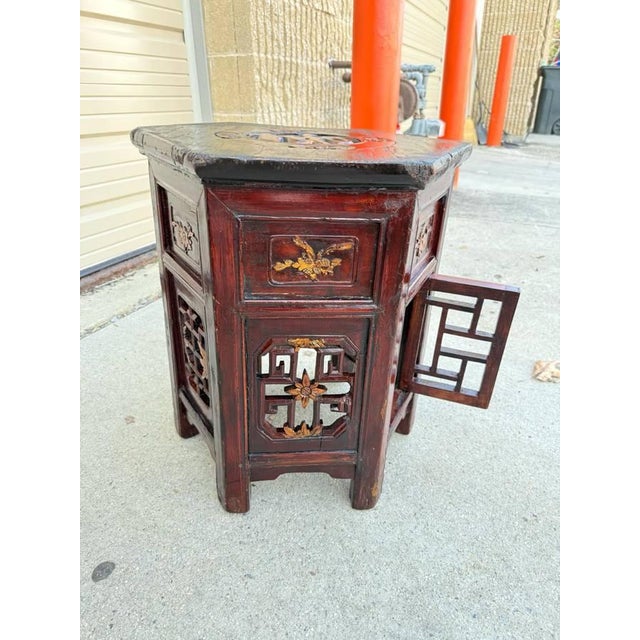 Brown Vintage Pair of Chinoiserie Style Carved Hardwood Side Tables For Sale - Image 8 of 12