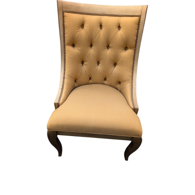 Wood Marge Carson Tufted Gold Dining Chairs With Nailhead Trim, Set of 6 For Sale - Image 7 of 17