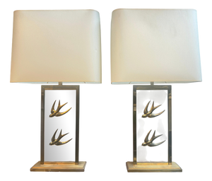 Vintage French Decorative Table Lamps in Glass and Brass, 1970, Set of 2