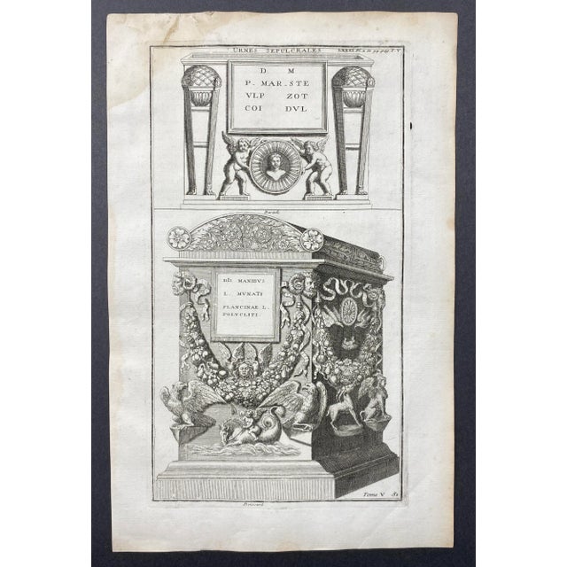 18th century Italian sepulcher, grave stone and tomb carving engraving.