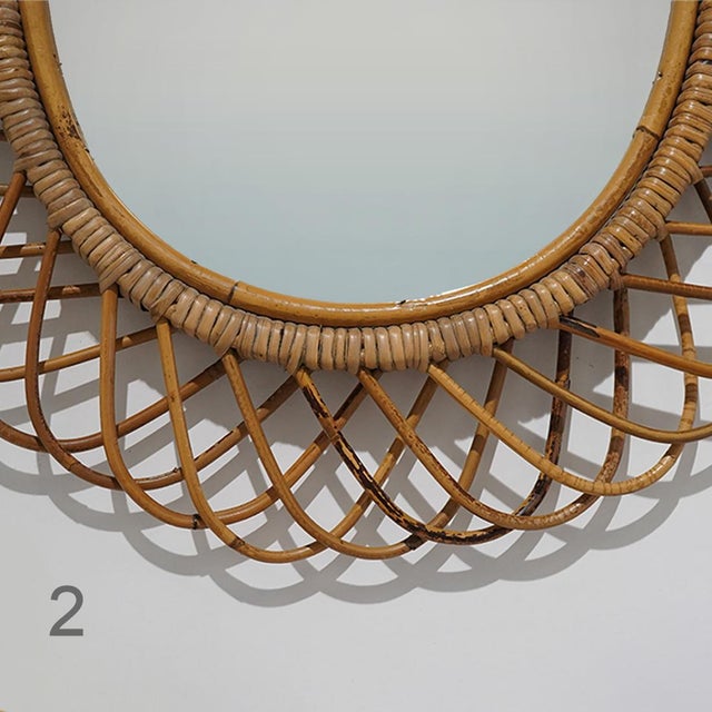Vintage Wall Mirror with Rattan Frame, 1950s For Sale - Image 14 of 16